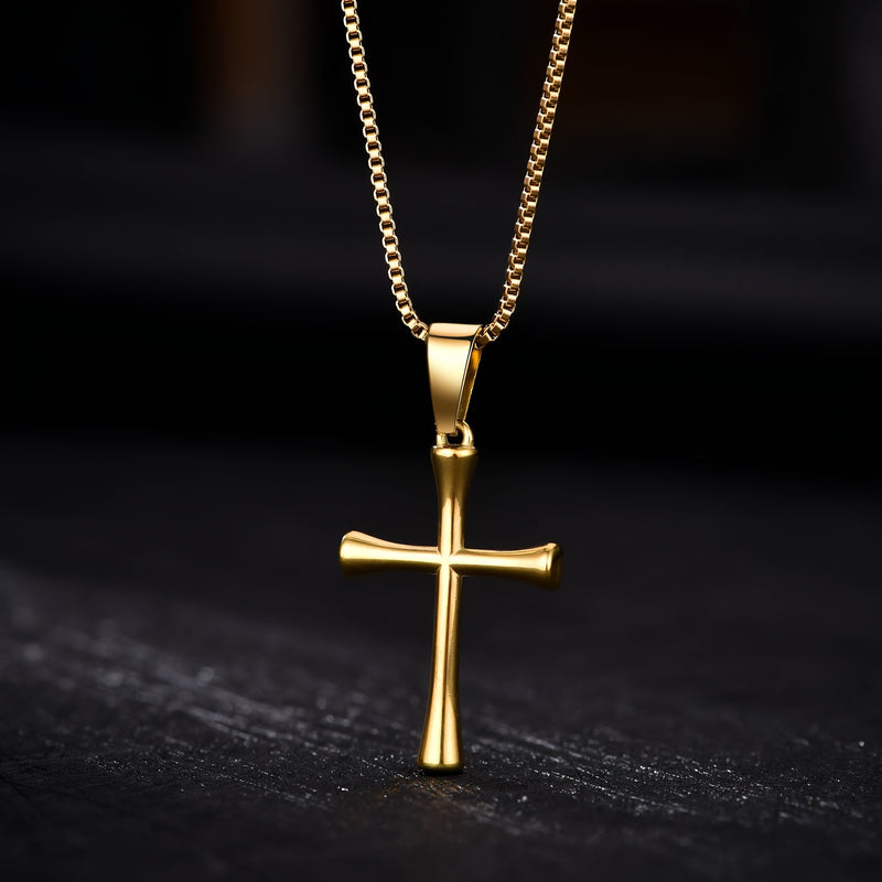Luxury Minimalist Stainless Steel Cross Pendant Necklace - Adjustable Box Chain, Polished Golden Finish, Unisex Jewelry for Casual Attire & Christmas Gifts, Christmas Necklace, Elegant Accessory, Quality Craftsmanship