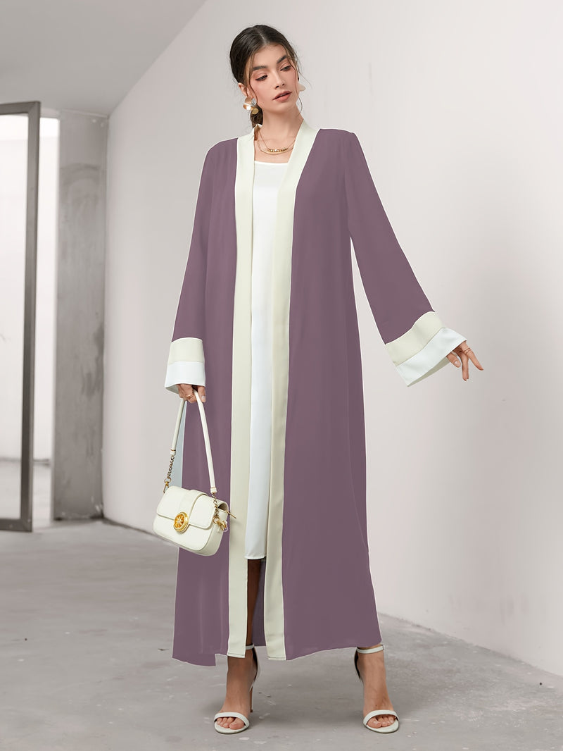 Cozy Comfort, Elegant Black and Cream Long Robe with Ruffle Sleeves - Polyester, Machine Washable, Casual Style for Women - Perfect for Spring/Summer/Fall