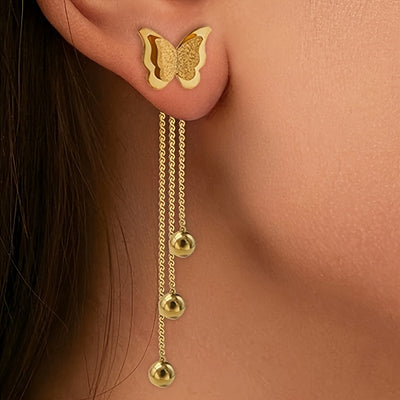A Pair of Butterfly Tassel Earrings Made of Stainless Steel, Stylish And Classic, New for The Autumn And Winter Season.