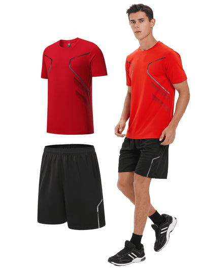 2pcs Men's Stripe Decor Short Sleeve T-shirt + Shorts Sports Set, Casual Quick-drying Summer Fitness Clothing As Gift