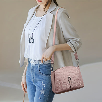 Women'S Multi-Compartment Crossbody Bag with Adjustable Strap - Synthetic, Zipper Closure, Elegant Geometric Pattern in Beige, Burgundy, Black, and White - Perfect for Casual or Formal Occasions, Crossbody Purse