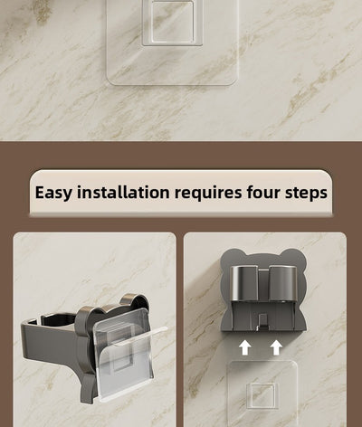 Space-Saving Wall-Mounted Hair Dryer Holder - No Drilling Required, Easy Installation, Compatible with Various Hair Dryer Models for Home & Bathroom Organization, Sleek Black Design with Metallic Accents, Durable Plastic Cons