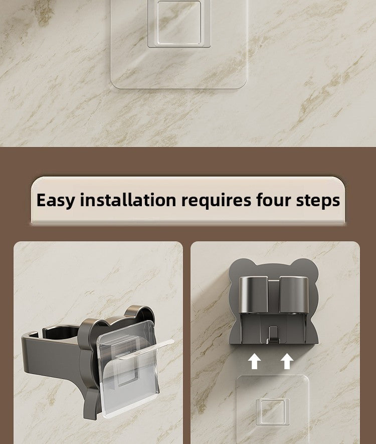 Space-Saving Wall-Mounted Hair Dryer Holder - No Drilling Required, Easy Installation, Compatible with Various Hair Dryer Models for Home & Bathroom Organization, Sleek Black Design with Metallic Accents, Durable Plastic Cons