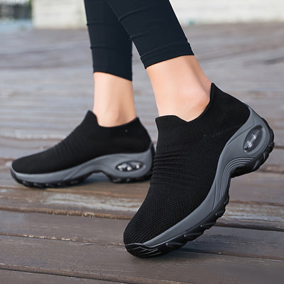 Women's Breathable Knit Chunky Sneakers, Casual Slip On Outdoor Shoes, Comfortable Low Top Shoes