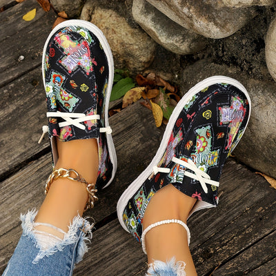 Women's Easter Themed Canvas Shoes, Casual Lace Up Outdoor Shoes, Lightweight Low Top Shoes