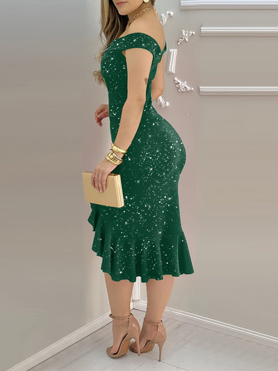 فستان بحافة ورقة اللوتس البودرة