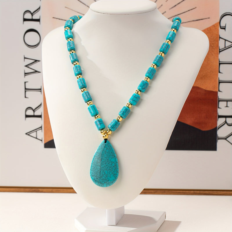 European and American cross-border retro fashion geometric teardrop pendant necklace, niche design beaded long sweater chain for women