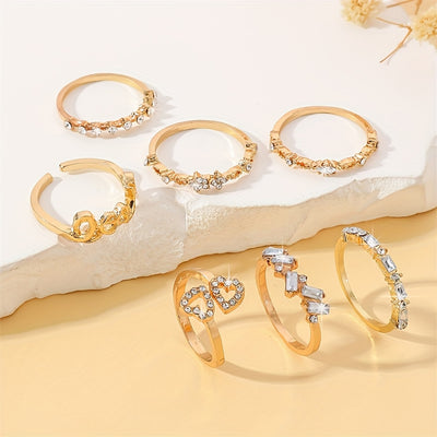 7pcs Creative Fashion Romantic Love Letter LOVER Stackable Ring Set for Girls, Versatile Everyday Date Gift Index Finger Rings