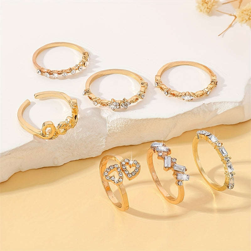 7pcs Creative Fashion Romantic Love Letter LOVER Stackable Ring Set for Girls, Versatile Everyday Date Gift Index Finger Rings