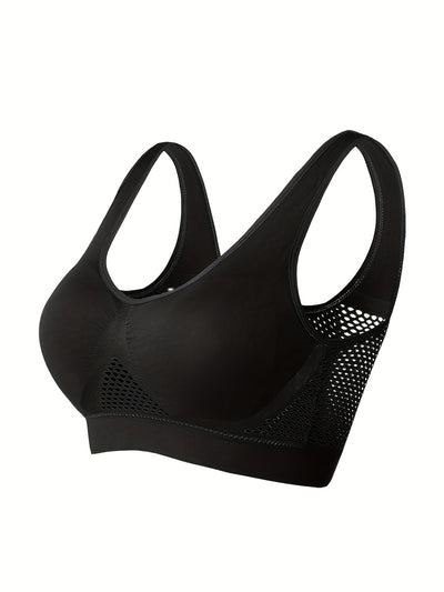 1pc, Esselegance, Sports Bra, Vest, No Rims, with Chest Pads, Mesh, Breathable, High Elasticity, Yoga, Running