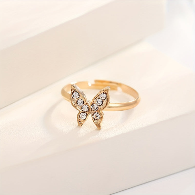 4pcs Stylish Minimalist Shiny Butterfly Pendant Necklace, Bracelet, Ring, and Earrings Set for Girls - Elegant Best Friend Jewelry Collection, for Teenager