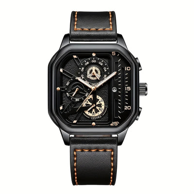 1pc Men'S Sports Watch - Quartz Movement, Square Alloy Case, Faux Leather Strap, Non-Waterproof, Battery Powered with Calendar Feature - Stylish Everyday Wear