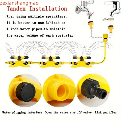 6pcs Lawn Sprinkler Set. 360° Rotating Sprinkler with Adjustable Arm, Plastic Material, Multi-Angle Rotation, Garden Irrigation System [2 4-Way Water Connections + 1 4/6 Standard Connection + 1 Multi-Function Connection]