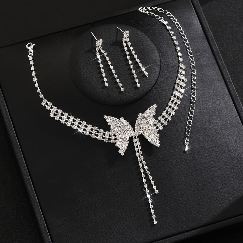 Butterfly Tassel Short Necklace + 1 Pair of Earrings Jewelry Set