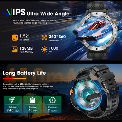 [Smart Watch] 1.52" Synwoo Smart Watch, Touchscreen Outdoor Sports Watch | 410mAh Battery, Pedometer, 100+ Exercise Modes, Camera Control, Weather Forecast, Swimming Mode, Black Strap, Outdoor Fitness Gear