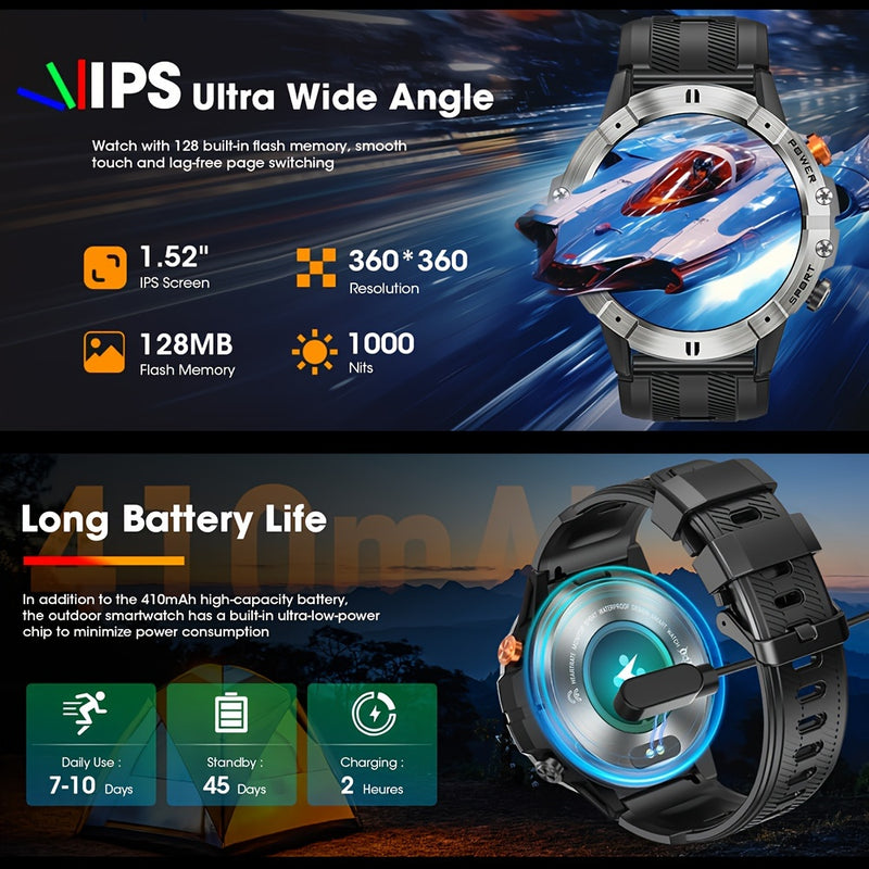 [Smart Watch] 1.52" Synwoo Smart Watch, Touchscreen Outdoor Sports Watch | 410mAh Battery, Pedometer, 100+ Exercise Modes, Camera Control, Weather Forecast, Swimming Mode, Black Strap, Outdoor Fitness Gear