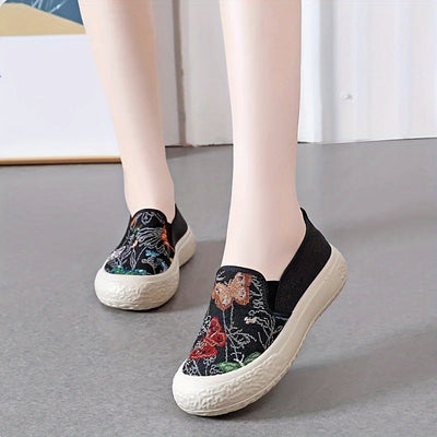 Women's Butterfly Pattern Sneakers, Casual Slip On Outdoor Shoes, Lightweight Low Top Shoes