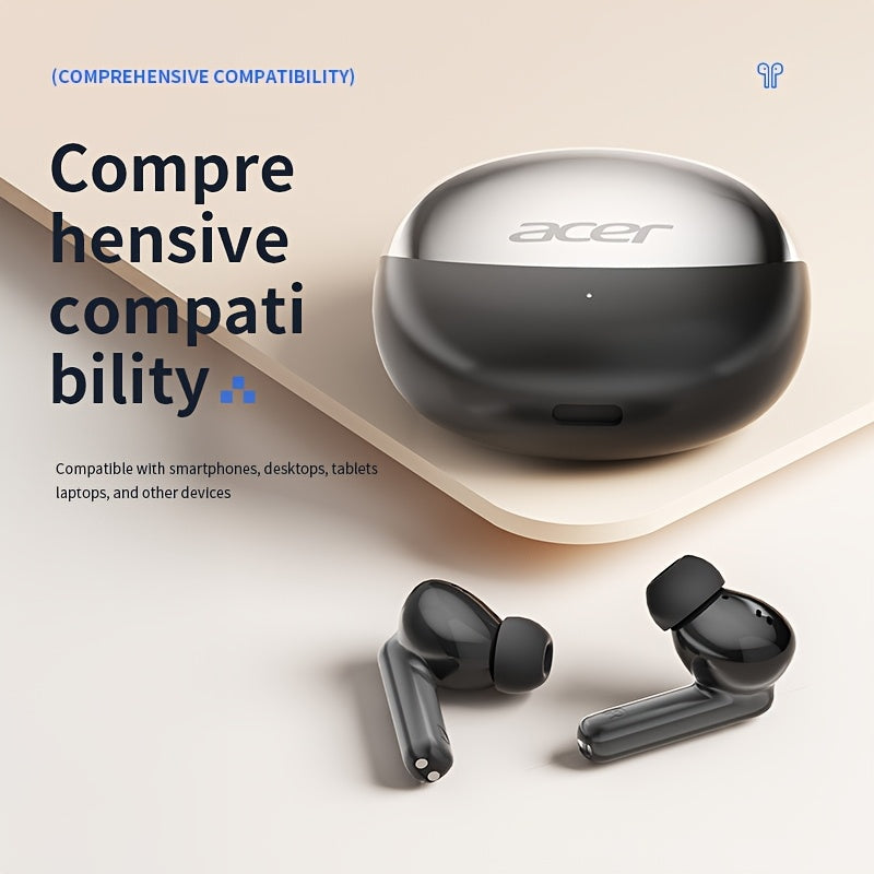 ACER HiFi High-definition Stereo Sound TWS Wireless Earbuds with Call Noise Cancellation, Long Standby Time, Dual Core 5.4 Wireless Chip, HIFI Grade Stereo Sound, Lightweight Touch Design, Fashionable Design, Comfortable for