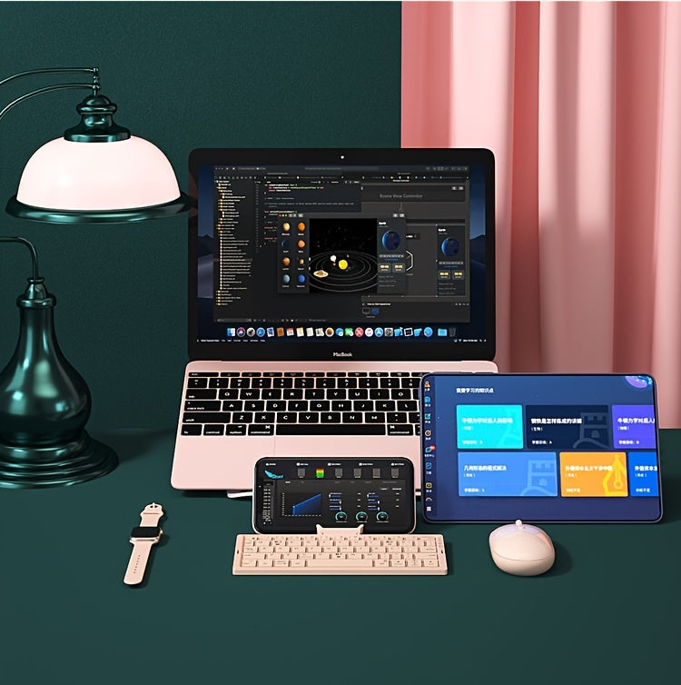 BOW Foldable Wireless BT Keyboard Mute, For Home And Office Use, Portable, Mobile Charging Keypad, With Mobile Phone And Tablet Holder, Capable Of Connecting Three Devices Simultaneously, Applicable To Android/Windows/iOS Mob