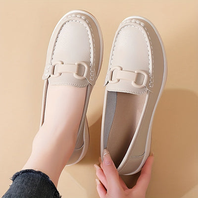 Women'S Breathable Low-Top Thick Sole Loafers - Casual Slip-On Outdoor Shoes with Round Toe, Synthetic Upper & Inner, TPR Sole, All-Season Comfort