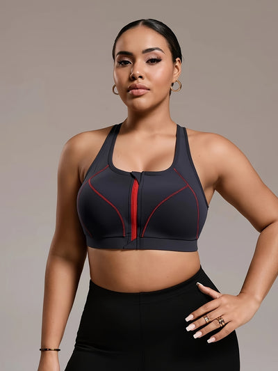 3pcs Women's Plus Size High Support Sports Bras with Front Zipper, Removable Pads - Fashionable Plus Size Casual Sportswear for Women