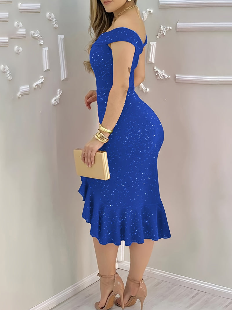 فستان بحافة ورقة اللوتس البودرة