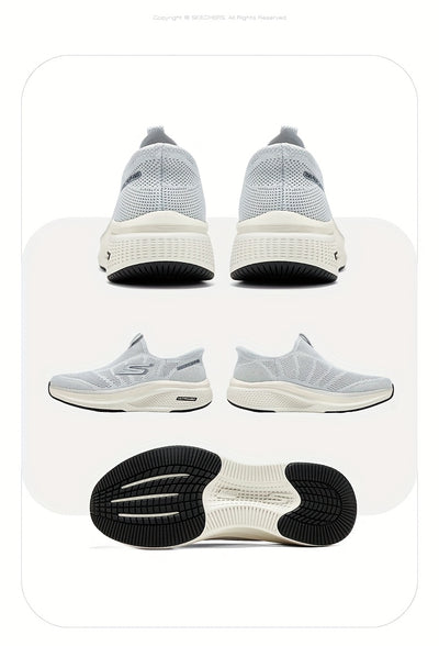 Skechers Men'S Breathable Mesh Slip-On Sneakers - Lightweight Casual Sneakers with EVA Cushioned Sole, White & Gray Design for Running, Walking, and Casual Attire, Summer Footwear, Sleek Shoe Design, Comfortable Fit, Skecher