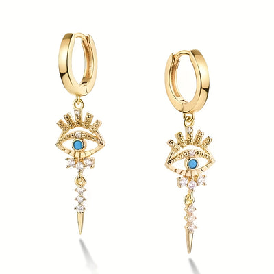 زوج واحد من أقراط الأذن الفاخرة المرصعة بالنحاس والمزينة بقلادة عين الشر الاصطناعية، هدية مواعدة