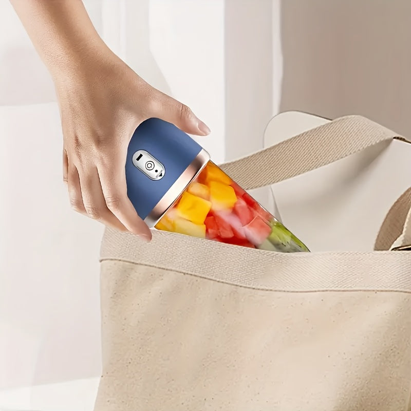 Portable Blender 14 ounces (approximately 396.9 grams) suitable for juice and smoothies | 6pcs USB rechargeable fusion blender without BPA and High-Quality materials for travel, sports, and home 1 blender, cup, USB (navy blue