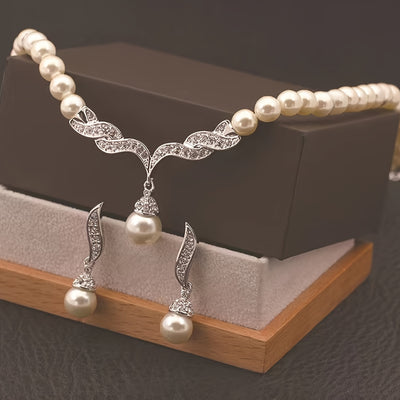 Luxury Glass Imitation Pearl Earrings and Necklace Set for Girls - Three-Piece Beige Jewelry Collection, Elegant Party Jewelry, Perfect for Girls' Accessories, For Teenager, For Teenager