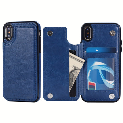 جراب iPhone قابل للطي من الجلد الصناعي عالي الجودة مع فتحات للبطاقات وحامل مقاوم للصدمات متوافق مع موديلات مختلفة بما في ذلك X XR XS Max 11 pro 12 pro 13 pro 14 15 16 SE 6 7 8 plus