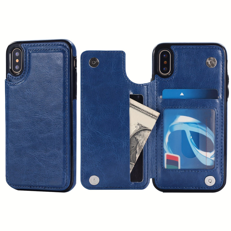 جراب iPhone قابل للطي من الجلد الصناعي عالي الجودة مع فتحات للبطاقات وحامل مقاوم للصدمات متوافق مع موديلات مختلفة بما في ذلك X XR XS Max 11 pro 12 pro 13 pro 14 15 16 SE 6 7 8 plus