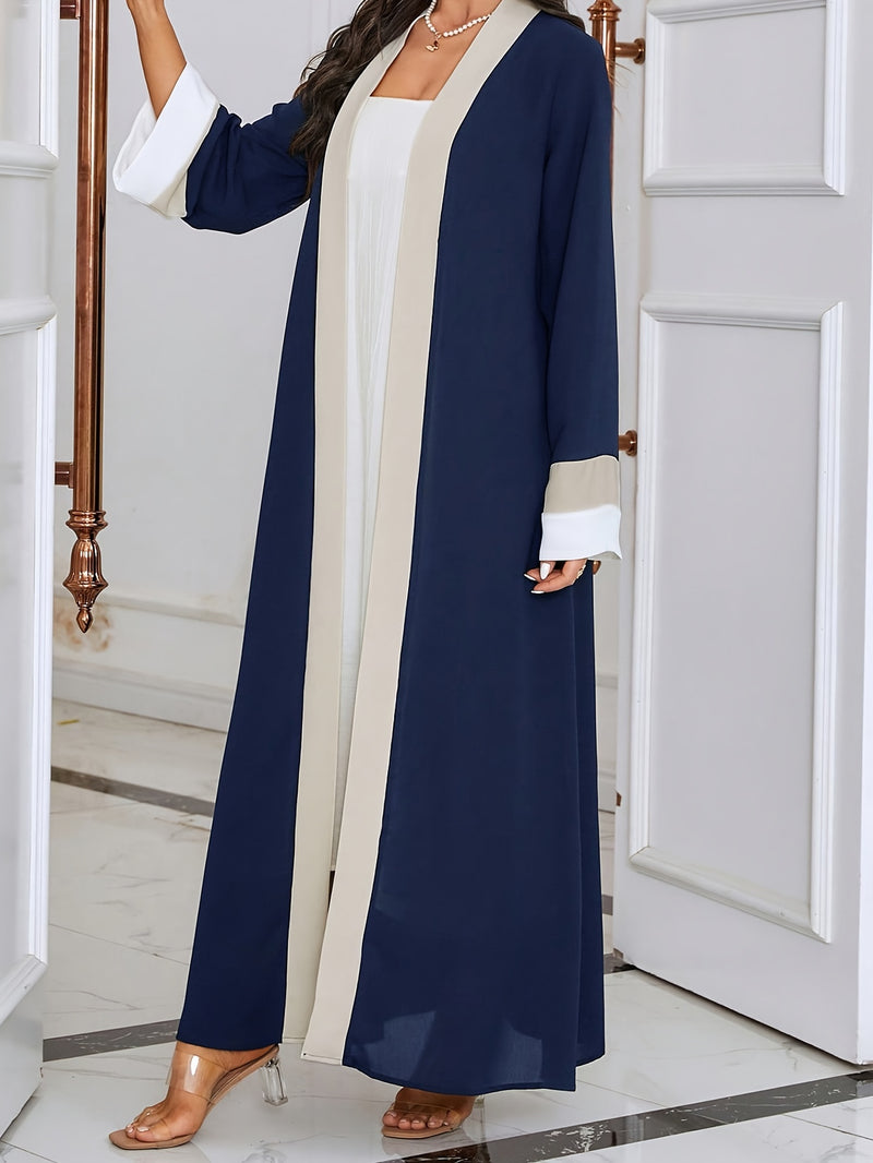 Cozy Comfort, Elegant Black and Cream Long Robe with Ruffle Sleeves - Polyester, Machine Washable, Casual Style for Women - Perfect for Spring/Summer/Fall