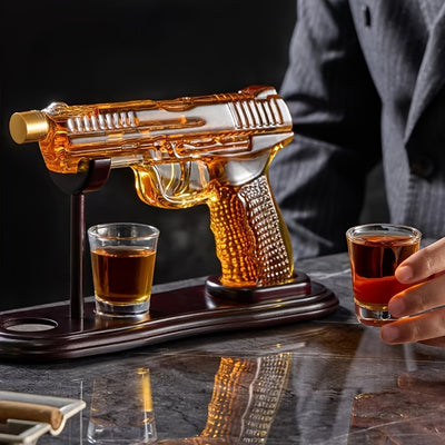 Unique Luxury 8oz Gun Whiskey Decanter Set with 2 Shot Glasses, Glass Pistol Wine Decanter Gun Set, Liquor Dispenser for Tequila Vodka, Christmas Anniversary Birthday Gift for Men, Man, Dad, Boyfriend, Him, Husband, Home Bar