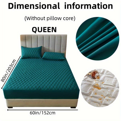 2/3pcs Set of Quilted Waterproof Bed Cover in Multiple Colors, Waterproof Mattress Protector, Bed Cover And Pillowcase Set, Non-Slip Full Coverage Bed Cover.