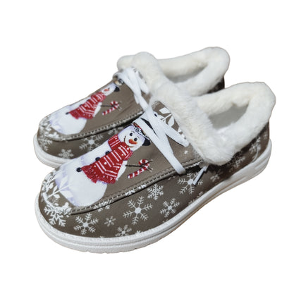 Vibrant Snowman Pattern Canvas Shoes - Lightweight, Low-Top, Plush Lined, Casual Lace-Up Sneakers for Women - Perfect for Outdoor Activities, Christmas Gift Idea, Comfortable and Breathable