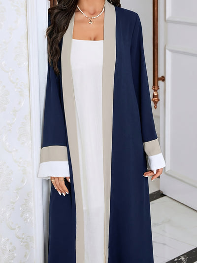 Cozy Comfort, Elegant Black and Cream Long Robe with Ruffle Sleeves - Polyester, Machine Washable, Casual Style for Women - Perfect for Spring/Summer/Fall