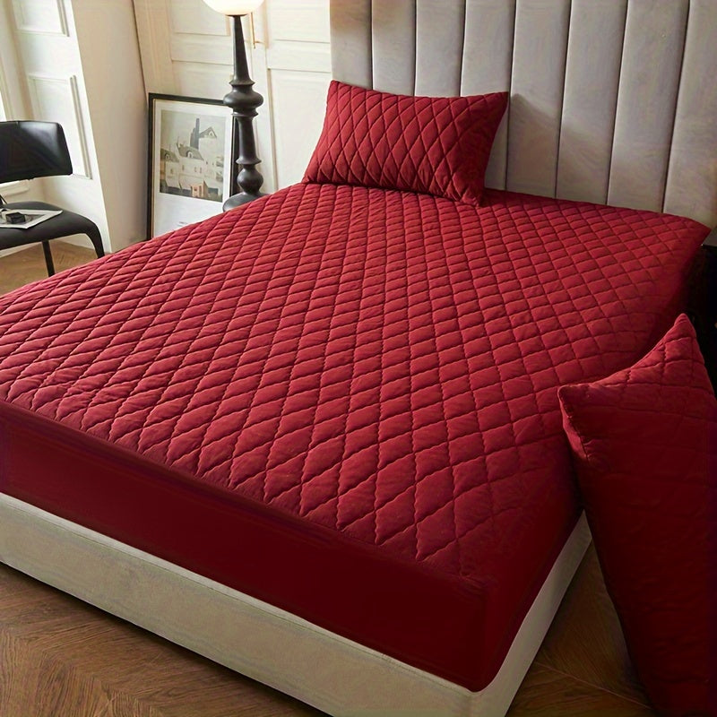 2/3pcs Set of Quilted Waterproof Bed Cover in Multiple Colors, Waterproof Mattress Protector, Bed Cover And Pillowcase Set, Non-Slip Full Coverage Bed Cover.