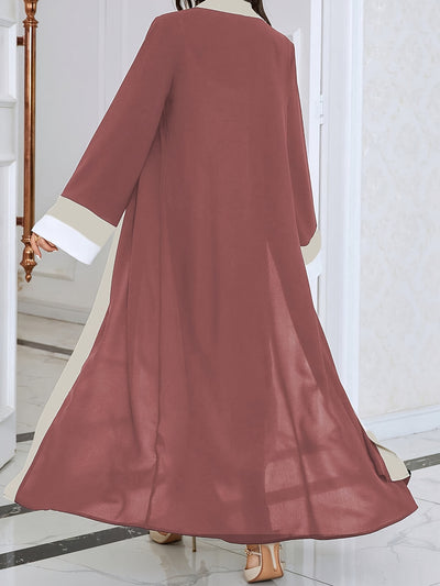 Cozy Comfort, Elegant Black and Cream Long Robe with Ruffle Sleeves - Polyester, Machine Washable, Casual Style for Women - Perfect for Spring/Summer/Fall