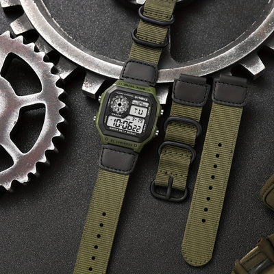 SYNOKE Men's Digital Sports Watch - Shockproof, Luminous Display with Stopwatch & Alarm, Nylon Strap