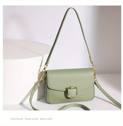 1pc Women's Top-Grain Cowhide Leather Crossbody Bag - Minimalist Square Design with Golden-Tone Hardware, Adjustable Strap & Zipper Closure, Beige/Tan/Black/Green - Casual Everyday Purse for Commuting, Work & Travel, Durable