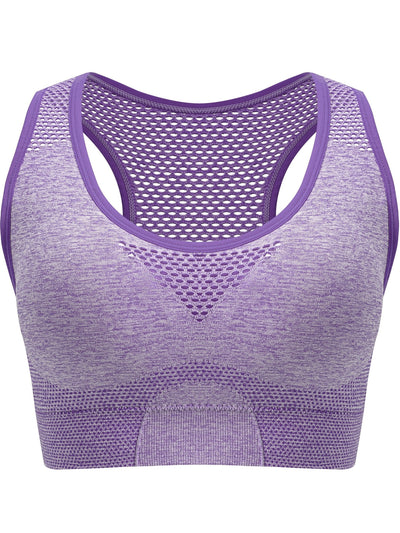 3pcs Plus Size Sports Bras, Polyamide Blend, Hollow Mesh Design, Low Support, Removable Padding, Crew Neck, Medium Stretch, Knit Fabric, with Casual Wear for Women'S Activewear