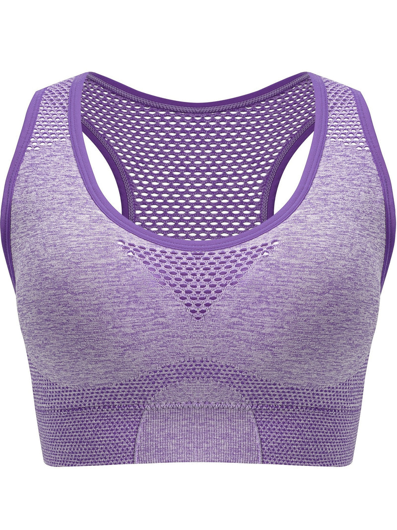 3pcs Plus Size Sports Bras, Polyamide Blend, Hollow Mesh Design, Low Support, Removable Padding, Crew Neck, Medium Stretch, Knit Fabric, with Casual Wear for Women&