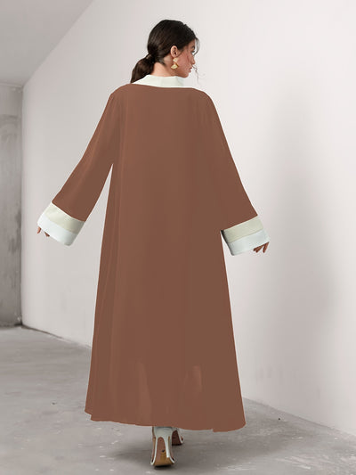 Cozy Comfort, Elegant Black and Cream Long Robe with Ruffle Sleeves - Polyester, Machine Washable, Casual Style for Women - Perfect for Spring/Summer/Fall