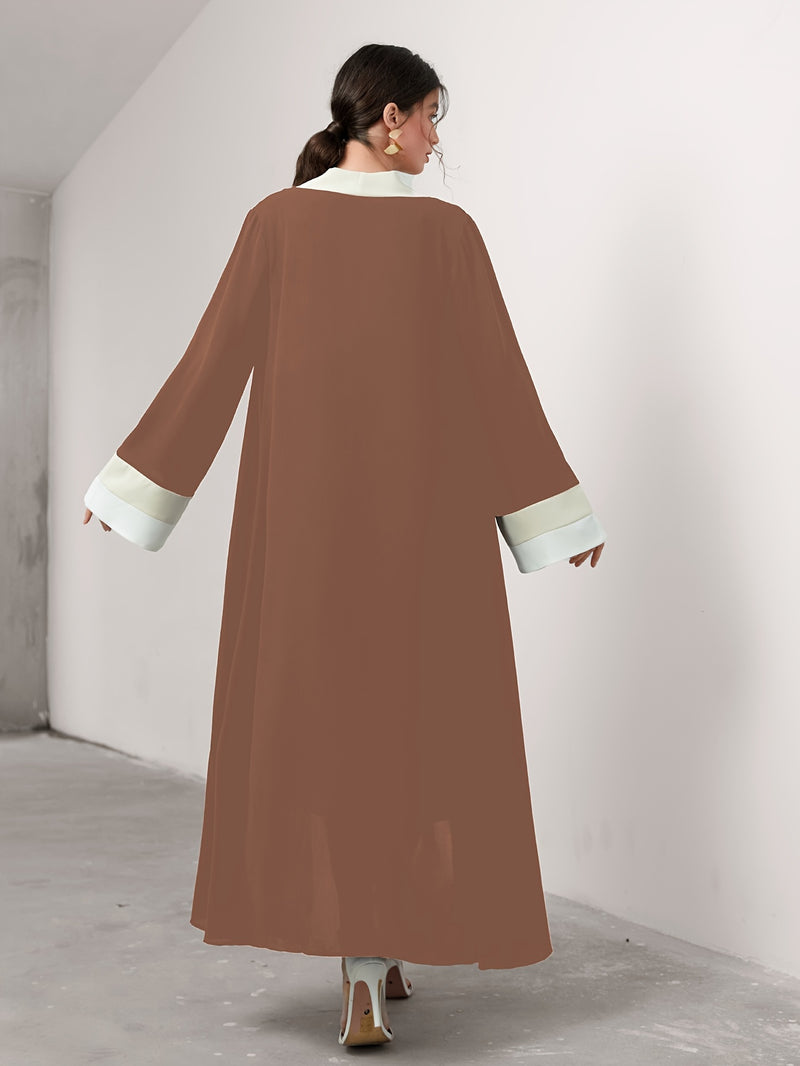 Cozy Comfort, Elegant Black and Cream Long Robe with Ruffle Sleeves - Polyester, Machine Washable, Casual Style for Women - Perfect for Spring/Summer/Fall