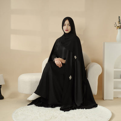 Women'S Elegant Muslim Abaya - Heavy Rhinestone-Embellished Long Sleeve Shawl Robe with Batwing Sleeves & Floor-Length Design, Loose Fit Islamic Dress for Ramadan, Prayer, Daily Wear - Modest Muslim Clothing (MOA067), Abaya F