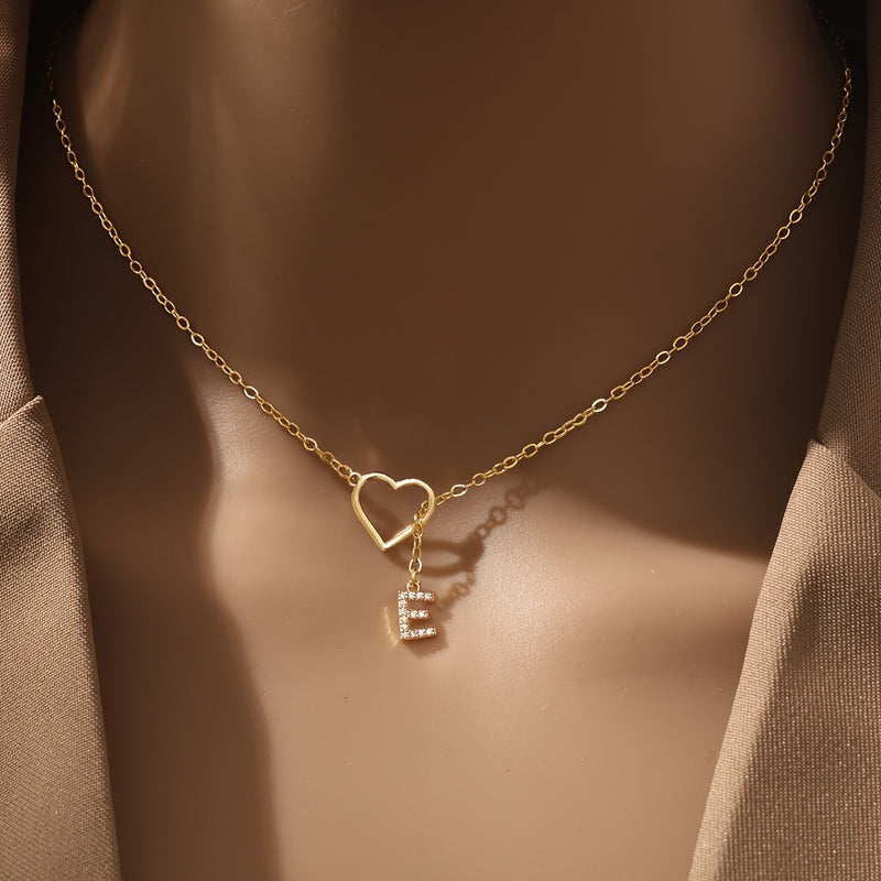 Personalized Letter Pendant Necklace with zirconia Heart Charm, A-Z Initials, Copper Chain, Versatile for Party And Vacation - Elegant Jewelry Gift for Women And Teen Girls