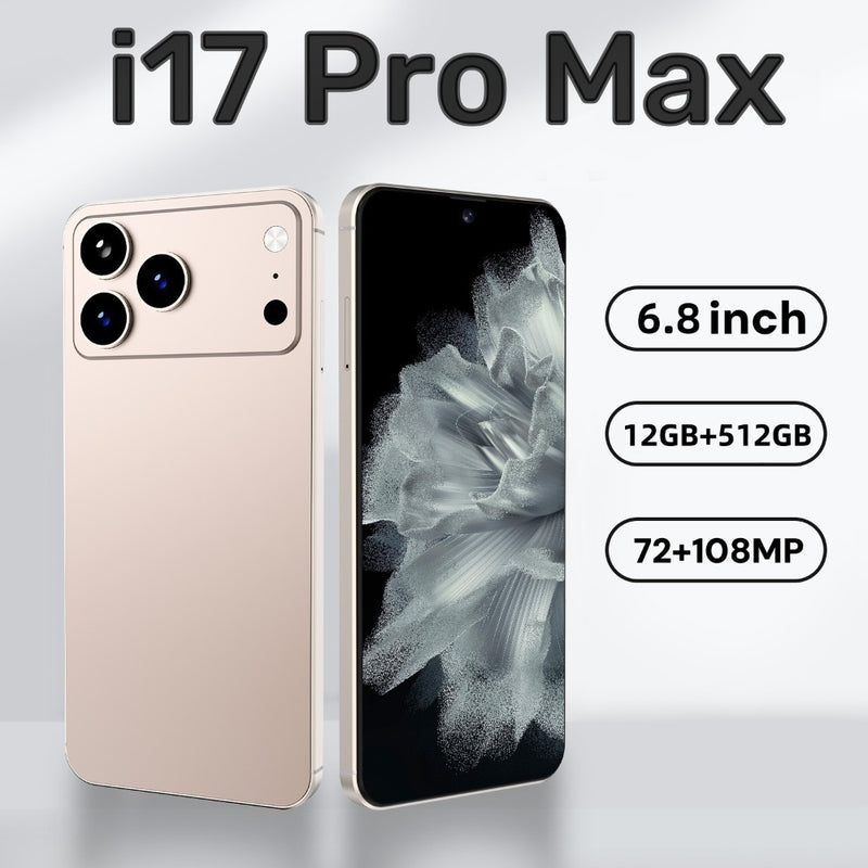 I17 Pro Max The global version of the smartphone, equipped with the Android 14 system, features a 6.8-inch high-definition screen, 12GB of RAM and 512GB of storage space, 72MP + 108MP cameras. It is a mobile smartphone.