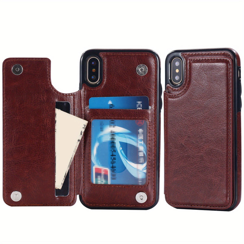 جراب iPhone قابل للطي من الجلد الصناعي عالي الجودة مع فتحات للبطاقات وحامل مقاوم للصدمات متوافق مع موديلات مختلفة بما في ذلك X XR XS Max 11 pro 12 pro 13 pro 14 15 16 SE 6 7 8 plus