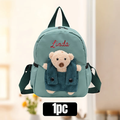 ANLEWO Personalized Teddy Bear Backpack with Custom Name - Cute Plush Backpack with Heart Cutouts & Adjustable Straps, Zipper Closure, Lightweight School Bag for Girls, Boys, Birthday Gifts (Pink, Blue, Red, Green, Black, Yel